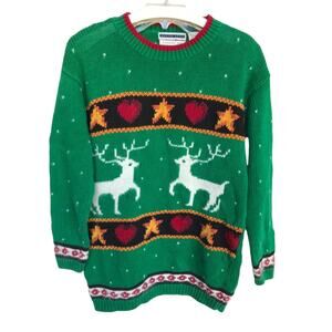 Jennifer Moore Vintage Handknit Colorful Holiday Reindeer Sweater size M